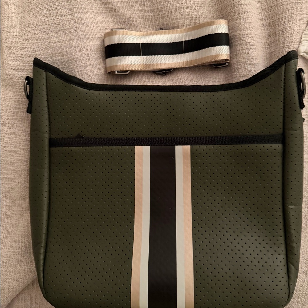 Olive Green Perforated Bag with Stripe